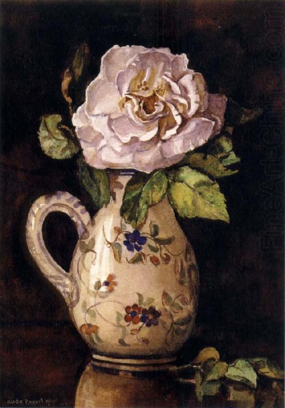 White Rose in a Glazed Ceramic Pitcher with Floral Design, Hirst, Claude Raguet